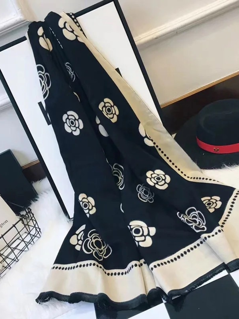 Black & Cream Floral Scarf Top - Picture 2 of 3